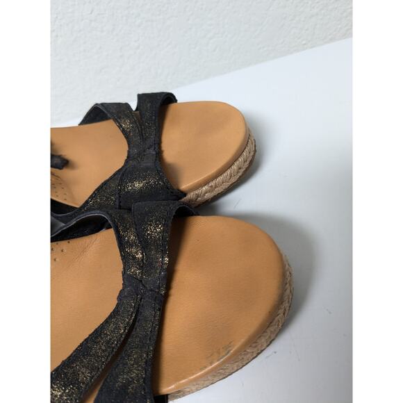 UGG black leather espadrilles wedge sandals 1006823 women's size 8.5 - Picture 5 of 14